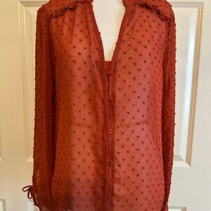 Sheer Orange Button-Up Blouse